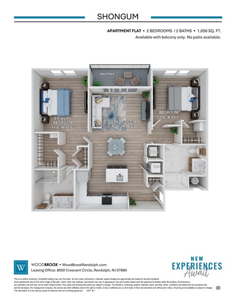 Apartment floor plan for a 2 bedroom, 2 bathroom apartment.